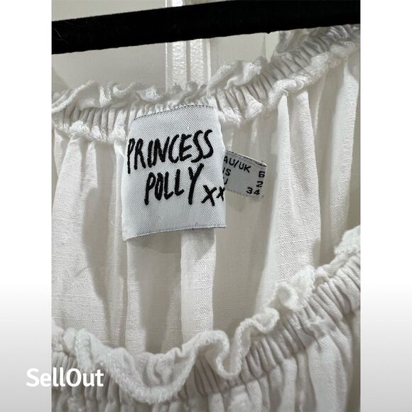 Princess Polly XS White Ruffle Mini Mock Dress/ Romper Sleeveless Summer Casual - Picture 3 of 4